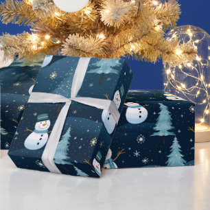 Blue & White Cute Christmas Winter Pattern Wrapping Paper