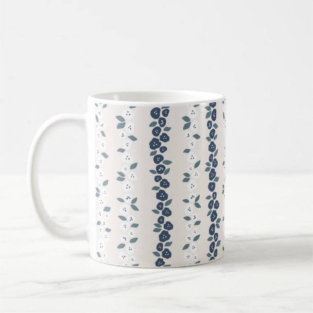 Blue White Cute Farmhouse Rustic Pattern Coffee Mug (Left)