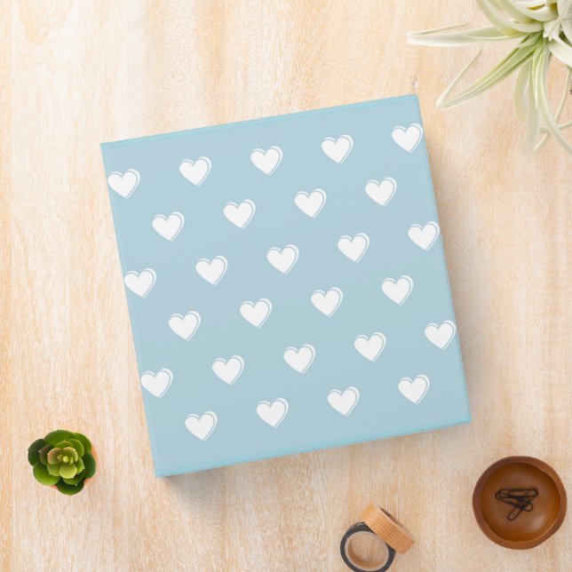 Blue White Cute Simple Heart Pattern Binder (In Situ)
