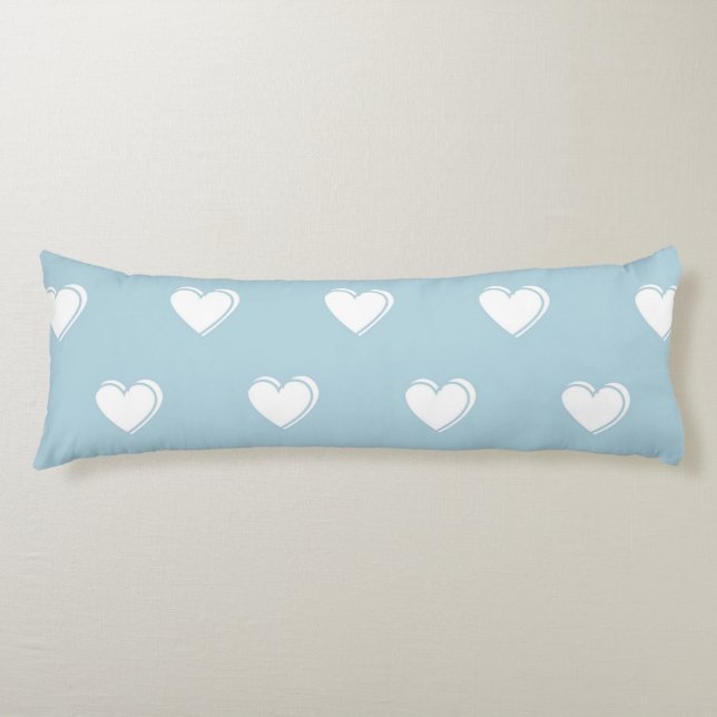Blue White Cute Simple Heart Pattern Body Pillow (Front)