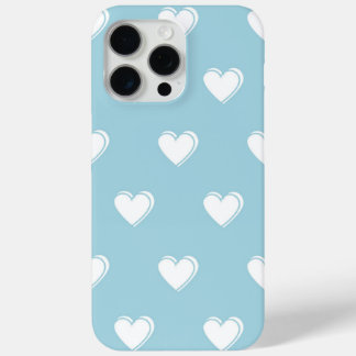 Blue White Cute Simple Heart Pattern iPhone 15 Pro Max Case