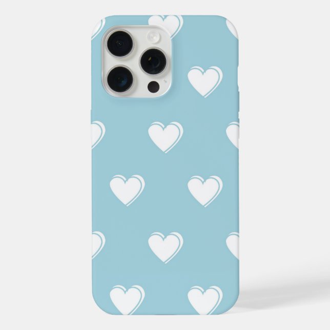 Blue White Cute Simple Heart Pattern iPhone Case (Back)