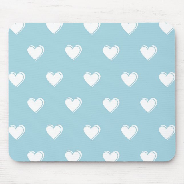 Blue White Cute Simple Heart Pattern  Mouse Pad (Front)