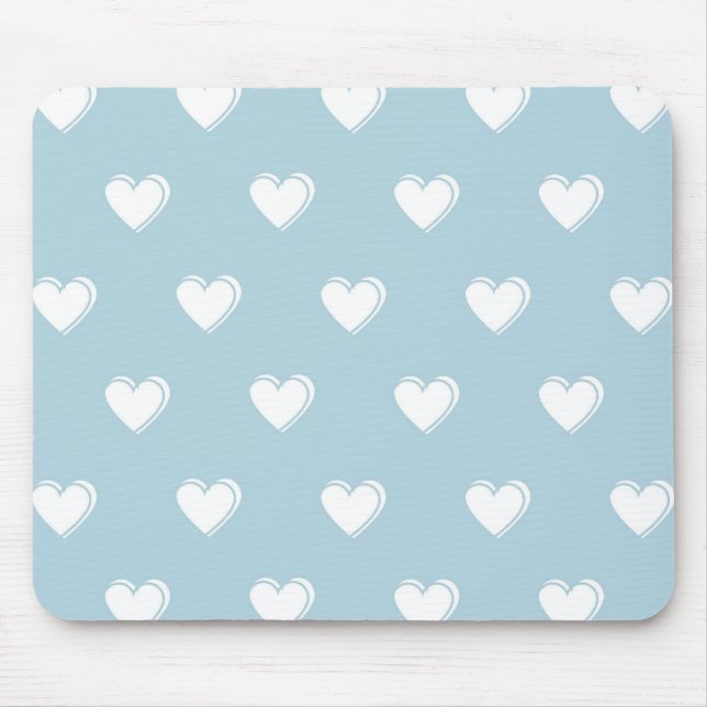 Blue White Cute Simple Heart Pattern Mouse Pad (Front)
