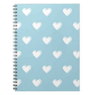 Blue White Cute Simple Heart Pattern Notebook