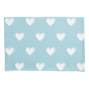 Blue White Cute Simple Heart Pattern Pillowcase