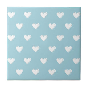 Blue White Cute Simple Heart Pattern Tile