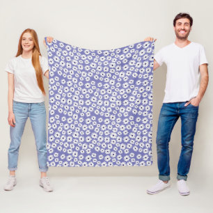 Blue white daisy flower pattern fleece blanket