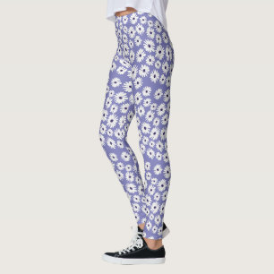 Blue white daisy flower pattern leggings