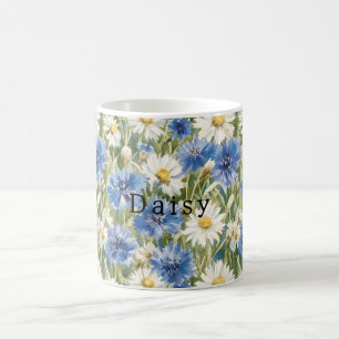 Blue White Daisy Flowers Coffee Mug