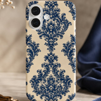 Blue & White Damask iPhone 16 Case
