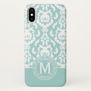 Blue White Damask Monogram iPhone X Case