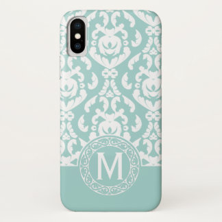Blue White Damask Monogram iPhone X Case