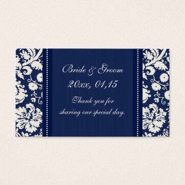 Blue White Damask Wedding Favour Tags (Front)