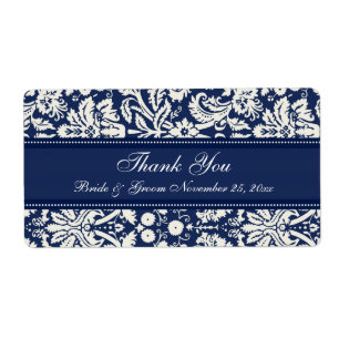 Blue White Damask Wedding Labels