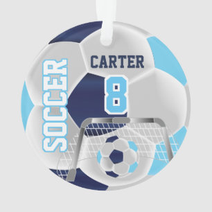 Blue, White & Dark Blue Personalize Soccer  ⚽ Ornament