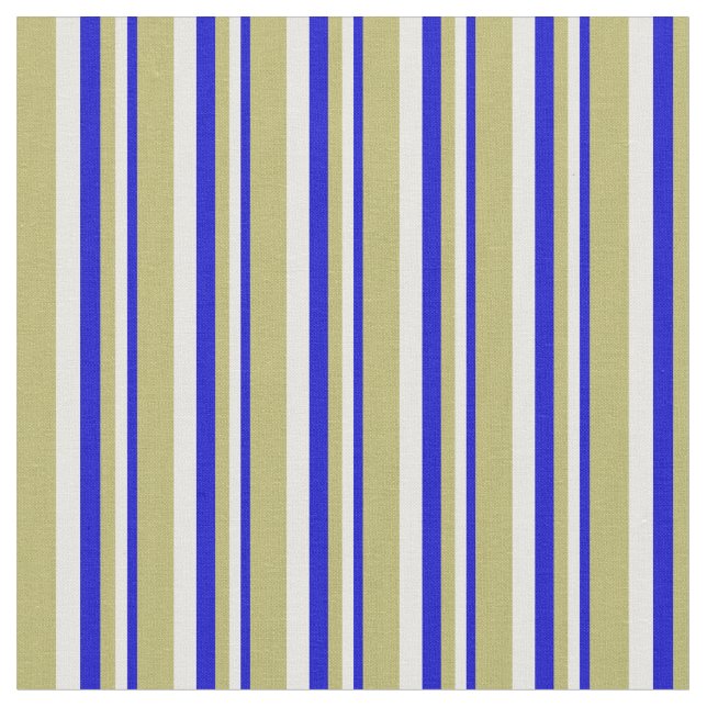 Blue, White & Dark Khaki Lines Pattern Fabric (Close Up)