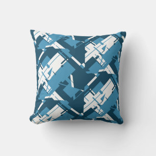 Blue White Dark Turquose Diagonal Print Pattern Throw Pillow