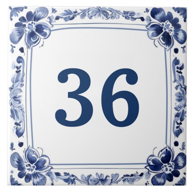 Blue & White Delft Custom House Number Plate Sign Tile (Front)