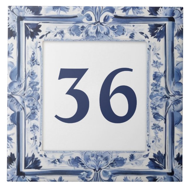 Blue & White Delft Custom House Number Plate Sign Tile (Front)