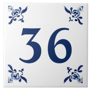 Blue White Delft Decorative Corners House Number Tile
