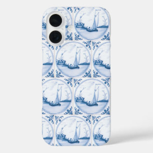 Blue White Delft Sailboat Vintage Tile Pattern iPhone 16 Case