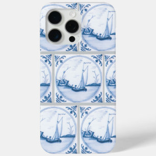 Blue White Delft Sailboats Faux Tile Pattern iPhone 15 Pro Max Case
