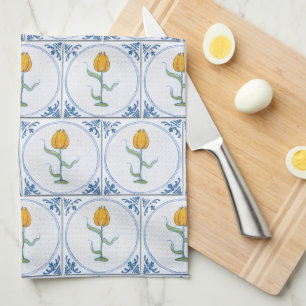 Blue White Delft Tulip Faux Tiles Kitchen Towel
