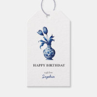 Blue & white Delft Tulips Happy Birthday Gift tags