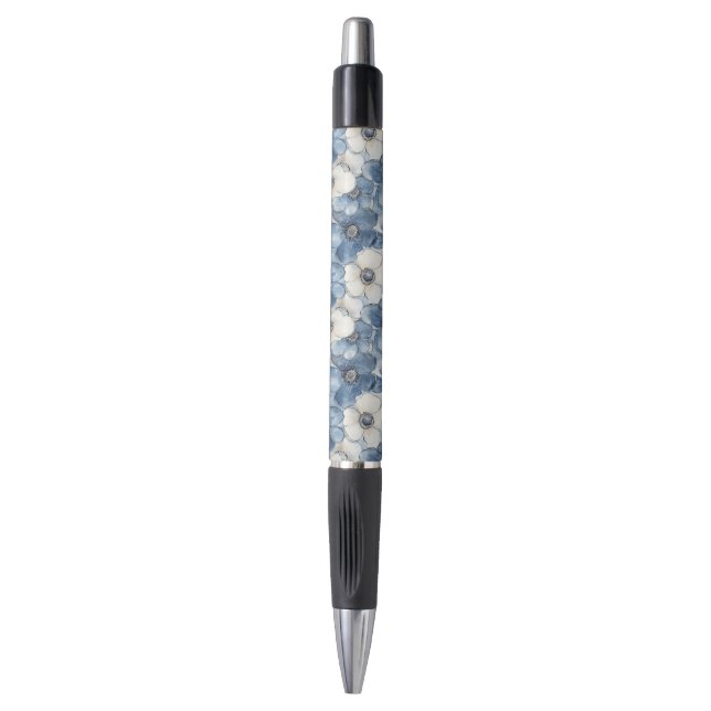 Blue White Denim Floral  Pen (Front Vertical)