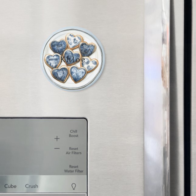 Blue White Denim Hearts Magnet (In Situ (Fridge))