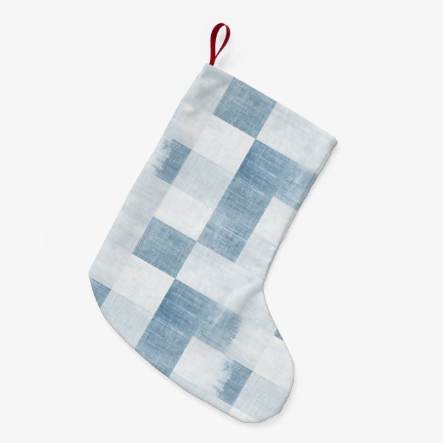 Blue White Denim Jean Christmas Small Christmas Stocking (Front (Hanging))