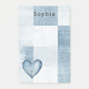 Blue White Denim Jean Heart Personalized Name Post-it Notes