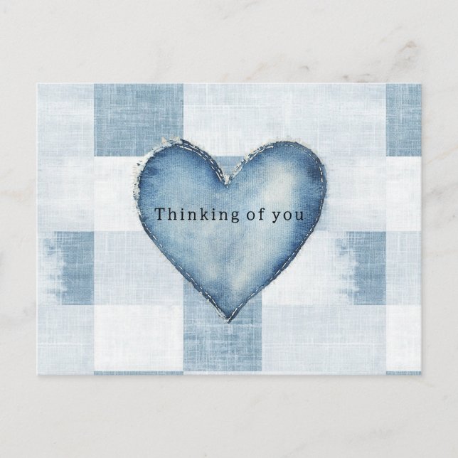 Blue White Denim Jean Heart Personalized Name Postcard (Front)