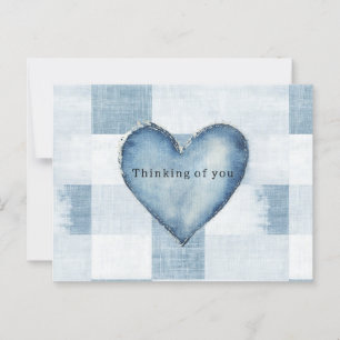 Blue White Denim Jean Heart Personalized Name Postcard
