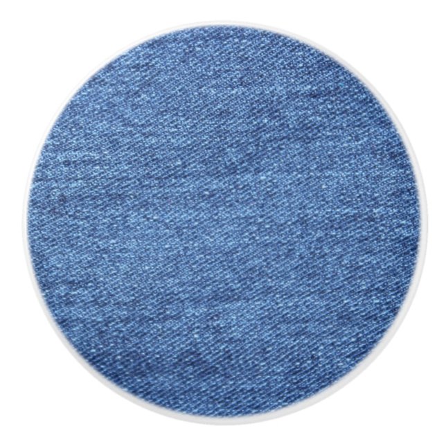 Blue White Denim Texture Look Image Ceramic Knob (Front)