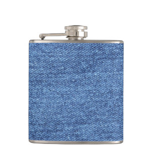 Blue White Denim Texture Look Image Hip Flask