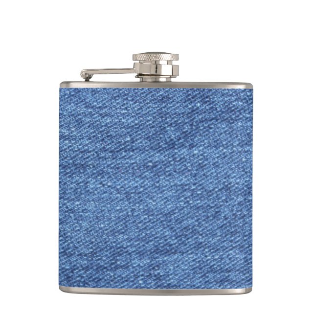 Blue White Denim Texture Look Image Hip Flask (Front)
