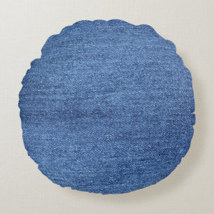 Blue White Denim Texture Look Image Round Pillow