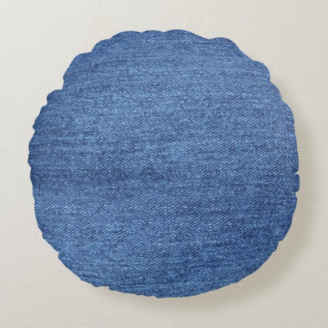 Blue White Denim Texture Look Image Round Pillow (Front)