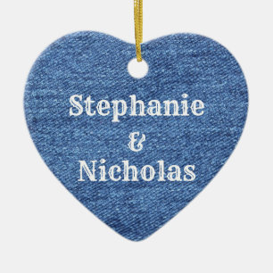 Blue White Denim Theme Wedding Ceramic Ornament