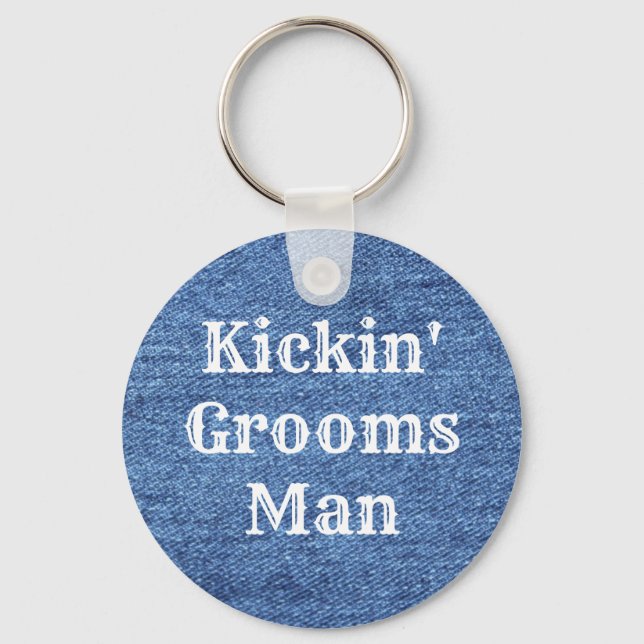 Blue White Denim Theme Wedding Keychain (Front)