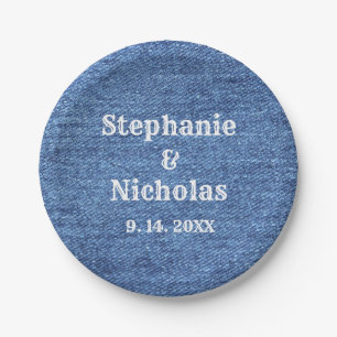 Blue White Denim Theme Wedding Paper Plate