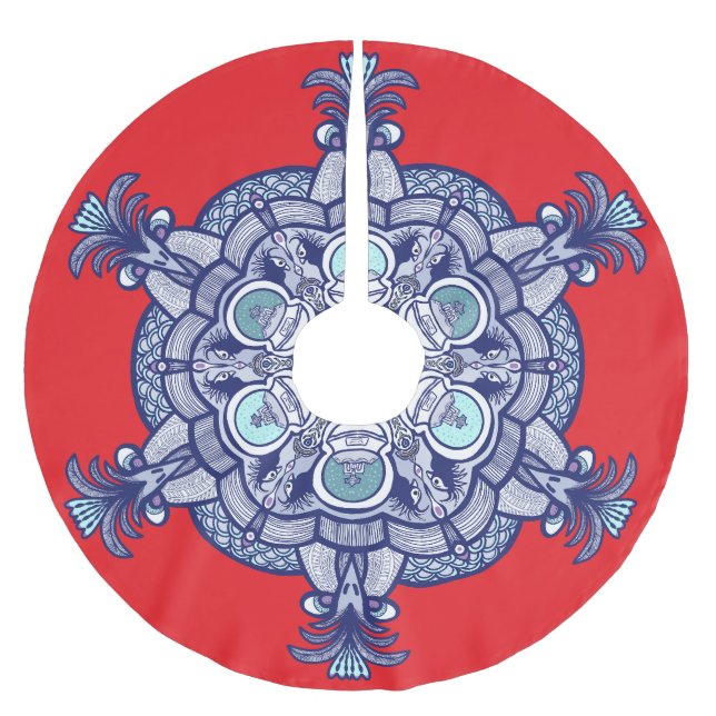 Blue white Design Brushed Polyester Tree Skirt (Front)