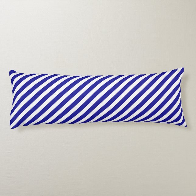 Blue + White Diagonal Stripes   Body Pillow (Back)