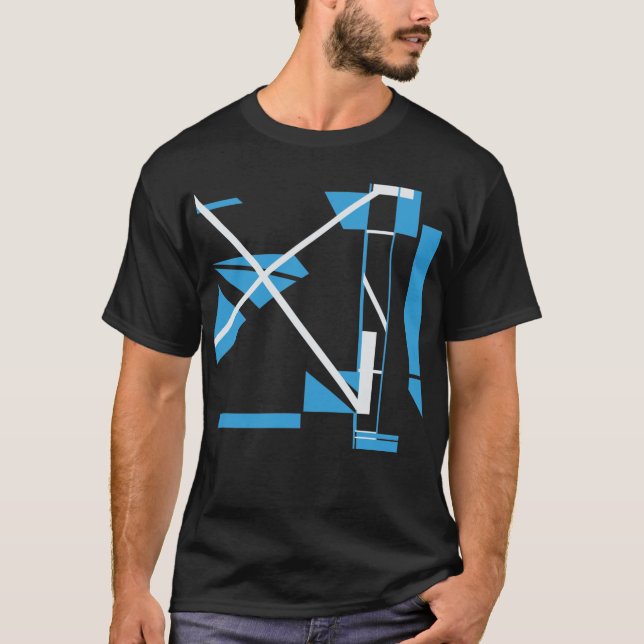 Blue White Diagonal X Geometric Abstract MCM Look  T-Shirt (Front)
