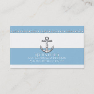 Blue & White Diamond Anchor Modern Refer a Friend Referral Card
