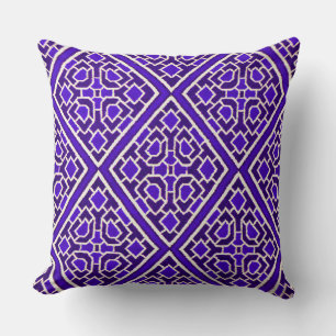 Blue White Diamond Pattern Faux Crewel Pillow