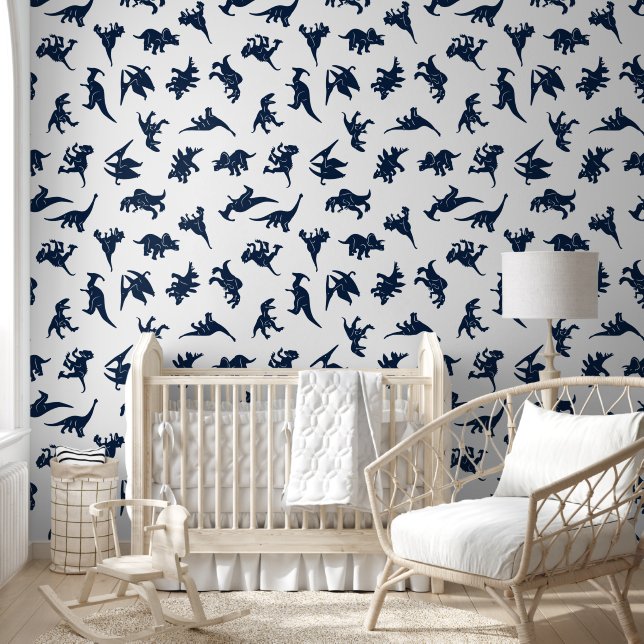 Blue White Dinosaur Baby Boy Nursery Removable Wallpaper (Kids)