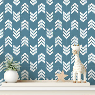 Blue White Distressed Chevron Arrow Pattern Wallpaper
